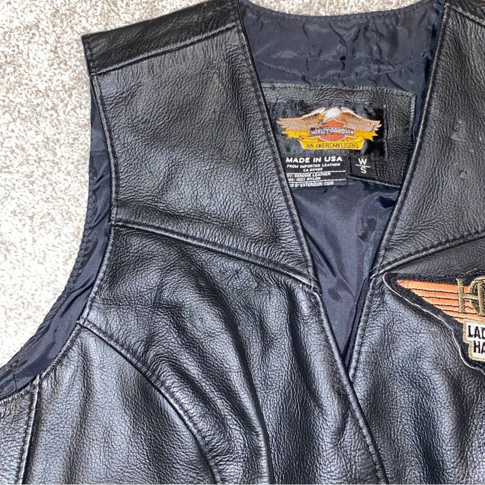 Harley-Davidson Leather Vest Woman's S Black Snap Front Motorcycle Made In USA - Picture 11 of 12